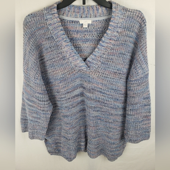 J.Jill Blue Multicolored Knit 3/4th Length Sleeve Sweater Oversized Sz S - Picture 2 of 10